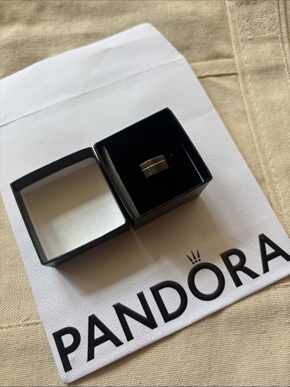 Pandora Black Ring with Gold Center Stripe